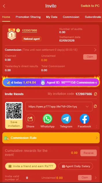 p777 invite and earn